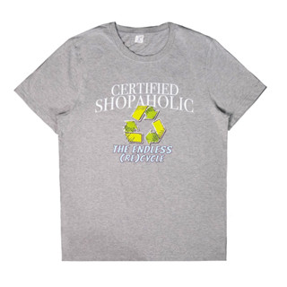 เสื้อยืดพิมพ์ลาย CERTIFIED SHOPAHOLIC สีเทา