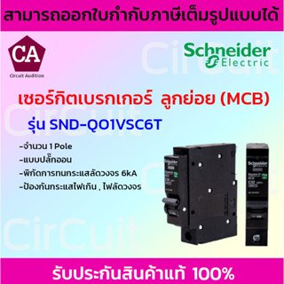 SCHNEIDER เซอร์กิตเบรกเกอร์ลูกย่อย ป้องกันไฟลัดวงจร/ไฟเกิน ชนิด 1Pole 6kA รุ่น SND-QO1VSC6T