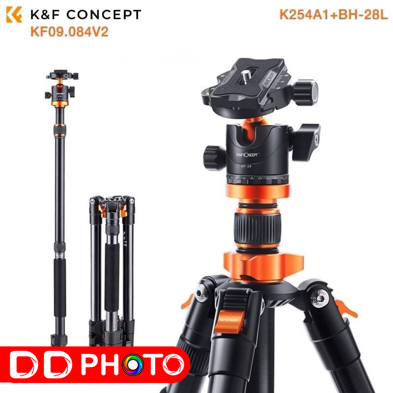 K&F Concept Tripod KF09.084V2  Aluminum 62''/158cm 22lbs Load Detachable Monopod 360° Ball Head for 