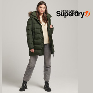 เสื้อกันหนาวขนเป็ด Superdry Hooded Mid Layer Mid Coat - Olive Green Size M ของแท้ พร้อมส่งจากไทย