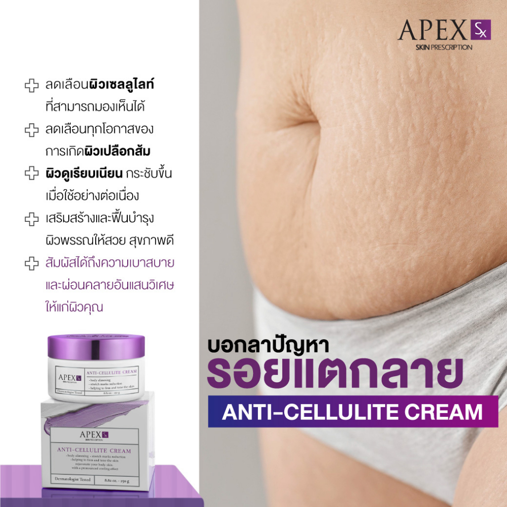 APEX-SX ANTI-CELLULITE CREAM ครีมนวดกระชับสัดส่วน สูตรเย็นเอกสิทธิเฉพาะ APEX ลดผิวเปลือกส้ม 250 g. - รูปที่ 5