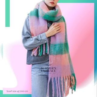 ผ้าพันคอ สีสวย น้ำหนักเบา ขนหนา Solid Fringe Hem Scarf