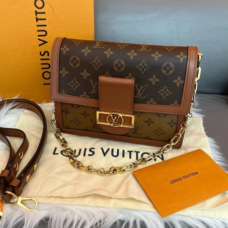 Louis Vuitton หลุยส์วิตตอง กระเป๋าผู้หญิง เดฟนี่ คลาสสิค แฟชั่น ดอกไม้เก่า DAUPHINE กระเป๋าสะพายข้าง กระเป๋าสะพายไหล่