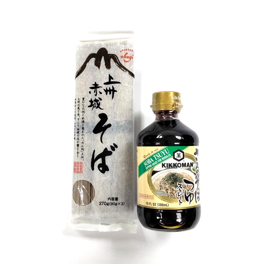 ชุดพร้อมทาน เส้นโซบะ อะคาจิ Soba 270 กรัม ซอสซึยุ Soba Tsuyu 300 ml คิดโคแมน Kikkoman Soba Tsuyu  โซ