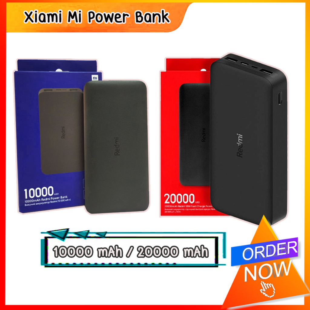 แบตเตอรี่Xiaomi Mi 20000mAh Redmi [ของแท้100%] 18W Fast Charge Power Bank-Xiaomi Mi 10000mAh Redmi Power Bank Black