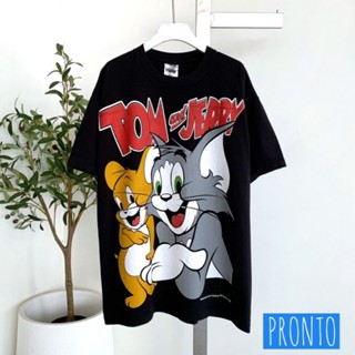 เสื้อยืดผ้าค้อตต้อน 100% ฟอกวินเทจ สกรีนลาย Tom and Jerry