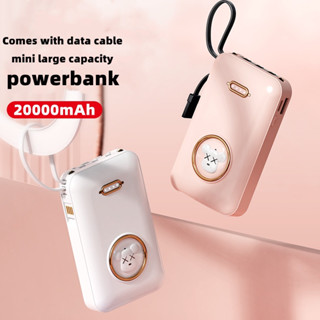 Power Bank รุ่นใหม่ แบตสำรองไซส์มินิสายชาร์ในตัว พาวเวอร์แบงค์ สีพาสเทล ชาร์จเร็ว ความจุ20000และไฟฉาย