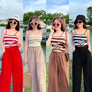 ❤️​Set2pcs.❤️สายคาเฟ่ สายทะเล🌈💕 มารวมกันตรงนี้ 🌼🌺💯เสื้อถักไหมพรม+กางเกงขาบาน เอวยืด มีกระเป๋าข้าง งานสวยมากกก คุ้มสุด