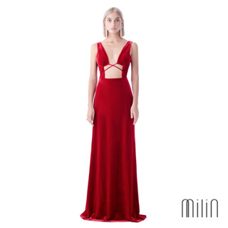 [MILIN] Boulevard Dress Sleeveless velvet maxi gown ชุดเดรสยาว ดีเทลไขว้หน้า ผ้ากำมะหยี่