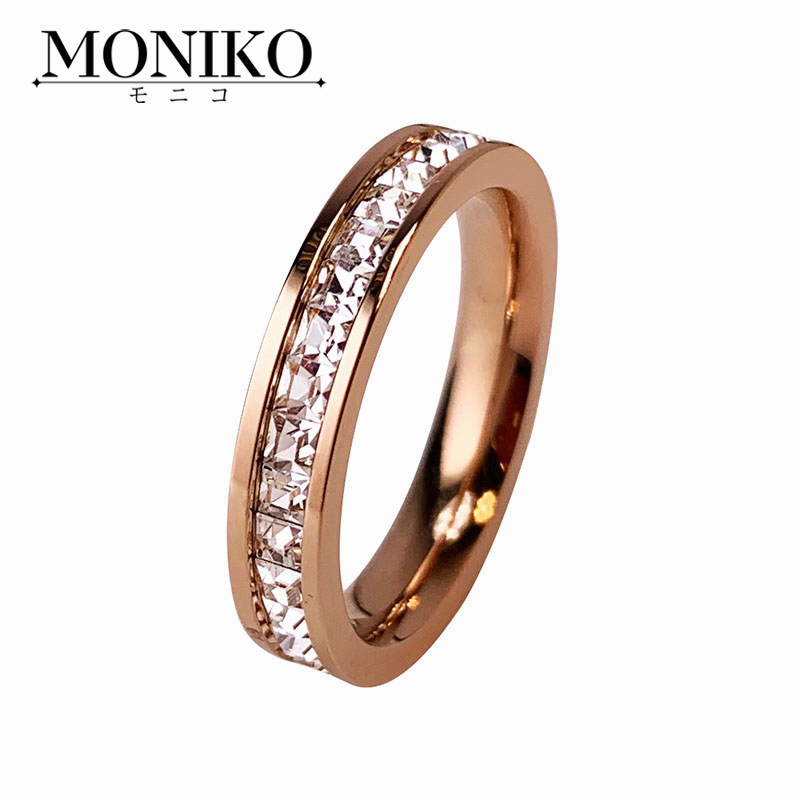 MONIKO แหวนเพชรไทเทเนียมเหล็กและแถวคู่ 24K สีโรสโกลด เข้ากับทุกการแต่งกาย สําหรับผู้หญิง ราคา ถูกที่สุด ดีลบีเคเค แกลเลอรีภาพที่ 8