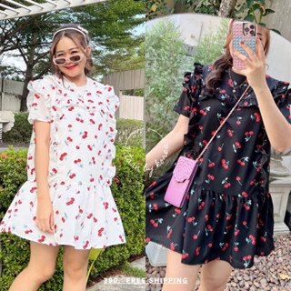 MINI CHERRY DRESS เชอรี่เชอใจมากกก เดรสทรงเกาๆ ใครใส่ก็สวยนะทรงนี้ โอเว่อร์ไซส์เบาๆ ไม่พองมาก มีซับ 🍒