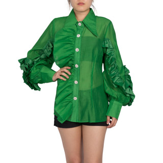 SHU APPAREL LONG SLEEVE RUFFLE BLOUSE #1 - GREEN