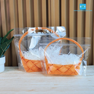 Goodboxpack (แพ็คละ 20 ใบ ) ถุงซิปใสหูหิ้ว ลายตะกร้าสาน ถุงซิปพลาสติกใสหูหิ้ว ถุงซิปใสขยายก้นถุง