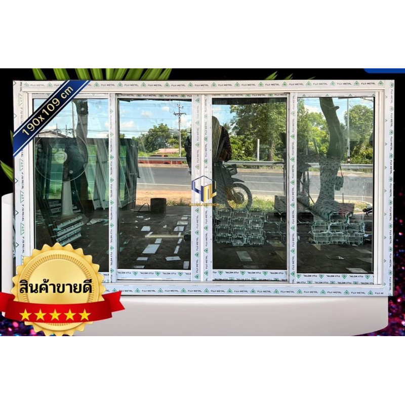 หน้าต่างบานเลื่อน4ช่องขนาด190x109 /สีอบขาว/สีชา/สีดำ