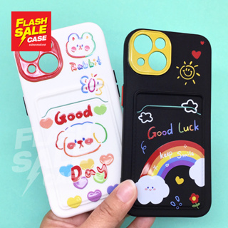 7+ 12 13 เคสมือถือนิ่ม TPU กันกล้องสีด้านหลังมีช่องใส่การ์ด พิมพ์ลายการ์ตูน