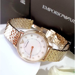 (ผ่อน0%) นาฬิกาสีทอง  Emporio Armani AR11007 Womens Two-Hand Gold-Tone Stainless Steel Watch  หน้าปัดหลม ขนาด 32มม.