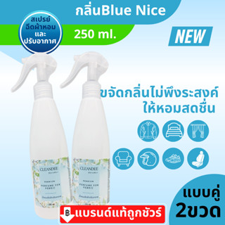 คลีนดีสเปรย์น้ำหอมฉีดผ้าปรับอากาศ..กลิ่น Blue niceสีฟ้าขนาด250ml.แบบคู่2ขวด