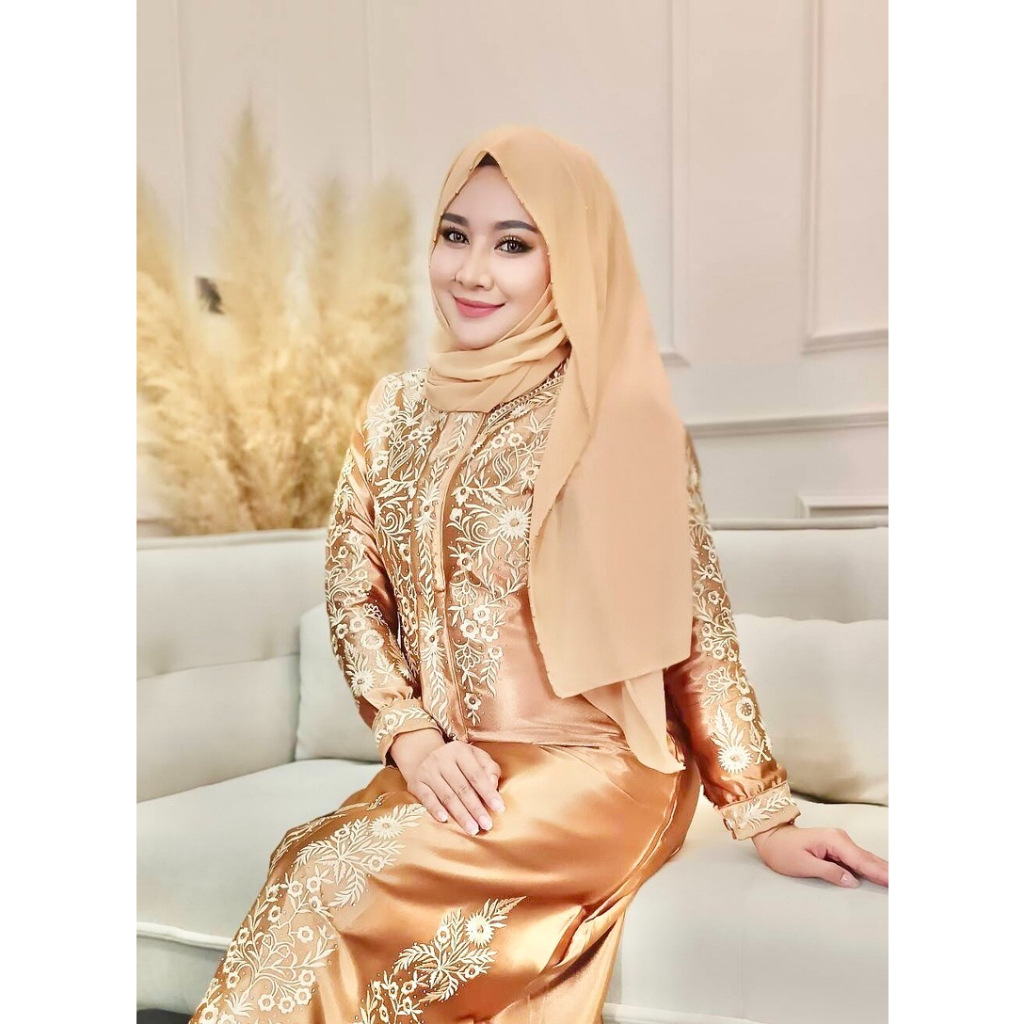 อาบาย่าปักทองเรียบหรู ชุดสาวอ้วนXXlเดรทออกงานอิสลาม ชุดรายอสวยๆ ผ้าคริสตัล สไตล์สาวมุสลิมอาหรับดูไบ IL27 วาริสมุสลิม