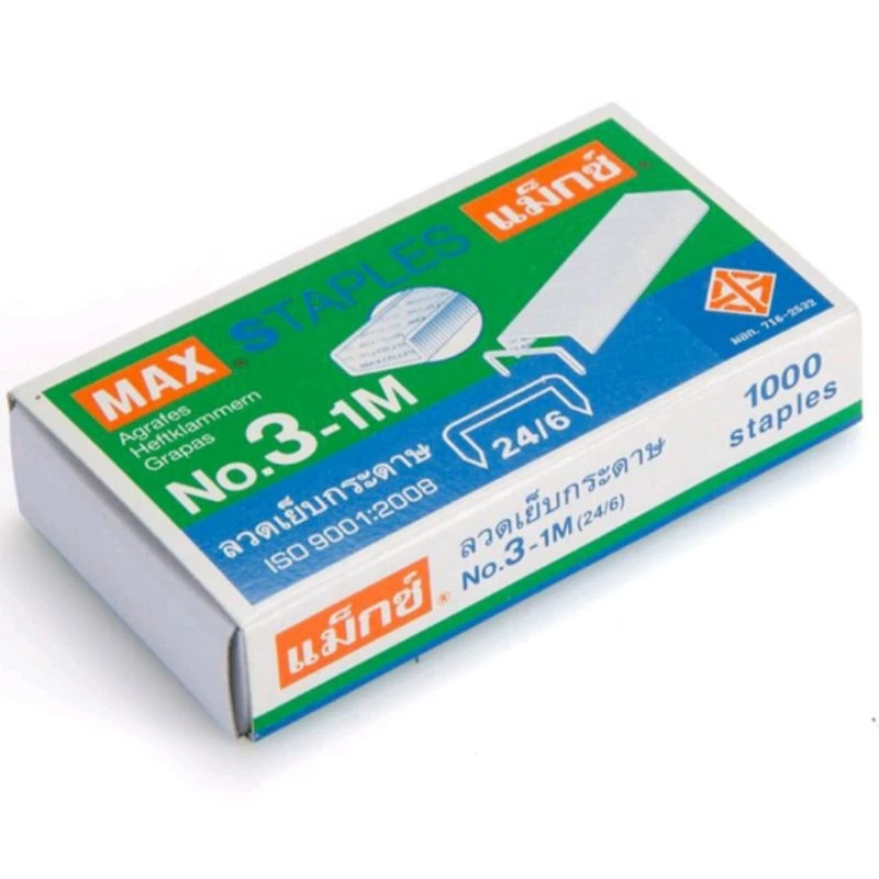 ลวดเย็บกระดาษ ลวดเย็บ MAX รุ่น #3-1M บรรจุ 1,000 ตัว/กล่อง จำนวน 1 กล่อง