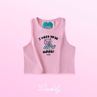 DADDY | I Used To Be Good Crop Top เสื้อกล้ามครอปท็อป สกรีนน้องหมู สีชมพู