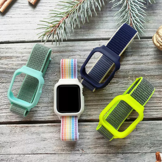 2 in 1 เคสซิลิโคนและสายไนลอน iWatch Band Collection 4 3 5 SE 6. สายไนลอน .38 40 41 มม. 42 44 45 มม.