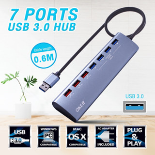 Oker Newๆๆ Hub 7 ports usb 3.0 + adapter+ Fast charging 2.4A chipset รุ่น H-725 H725