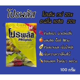 โปรพลัส อะมิโน+โปรตีน #ผงกรดอะมิโนโปรตีนพืช ขัดผิวสวย เพิ่มความหวาน เพิ่มน้ำหนัก(100 กรัม)