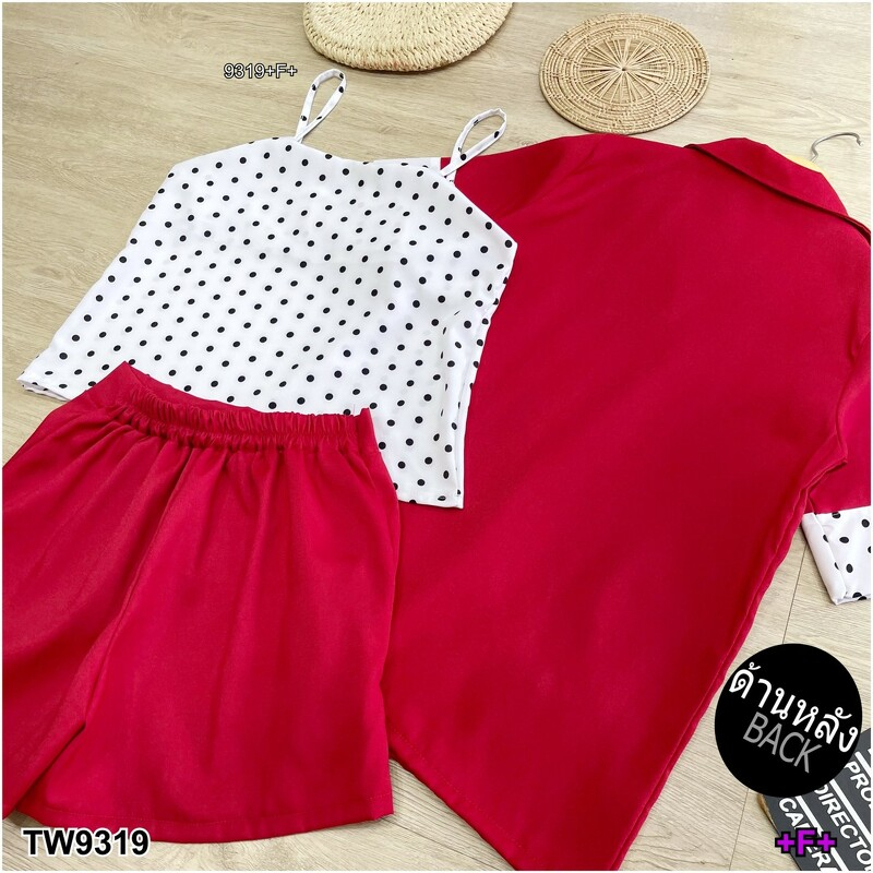 TT9319 Set 3 ชิ้น เสื้อสูท + สายเดี่ยวลายจุด+กางเกงขาสั้น	 Set 3 pieces: suit jacket + polka dot camisole + shorts - รูปที่ 7