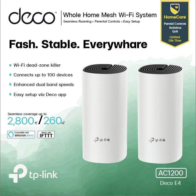 (Pack 2) TP-LINK DECO E4 AC1200 Whole Home Mesh Wi-Fi System