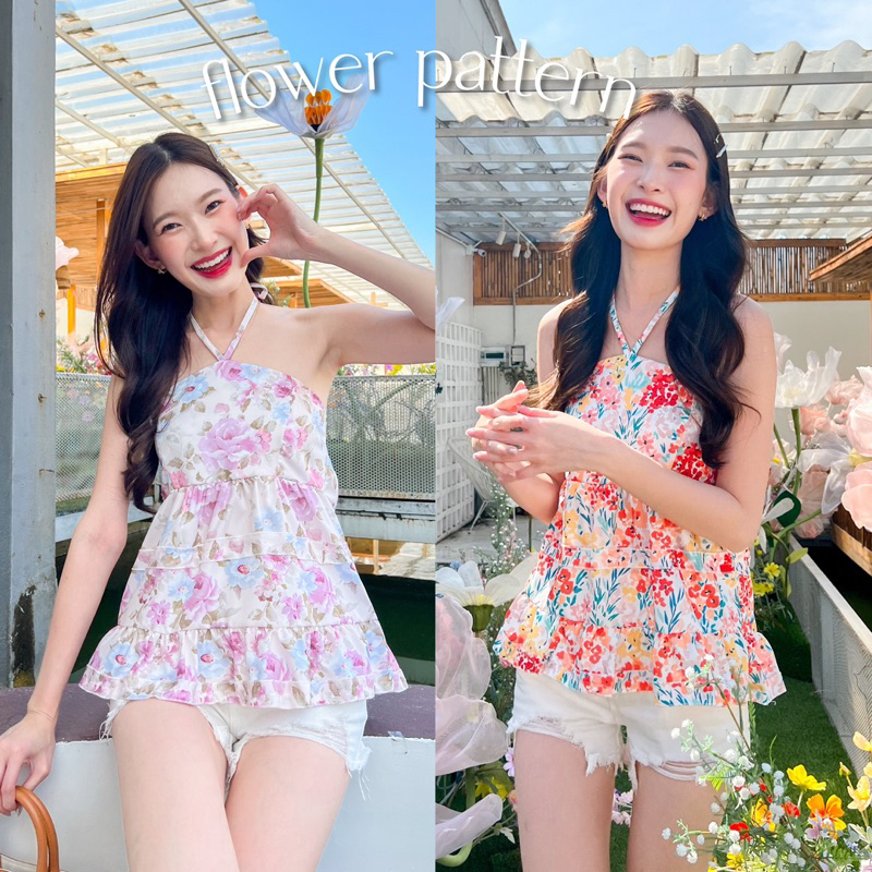 ไม่ต้องรีด เสื้อแขนกุดคล้องคอ ชายแต่งระบาย ตรงอกเย็บผ้า 2 ชั้นเลย / O2-2 // BET-คล้องคอ