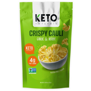 ขนมคีโต ดอกกะหล่ำทอดสูญญากาศ Cauliflower Chips Garlic &amp; Herb Keto snacks