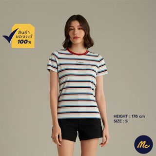 Mc Jeans เสื้อยืดแขนสั้นผู้หญิง คอกลม ลายริ้ว สีเขียวอ่อน MTSZ954