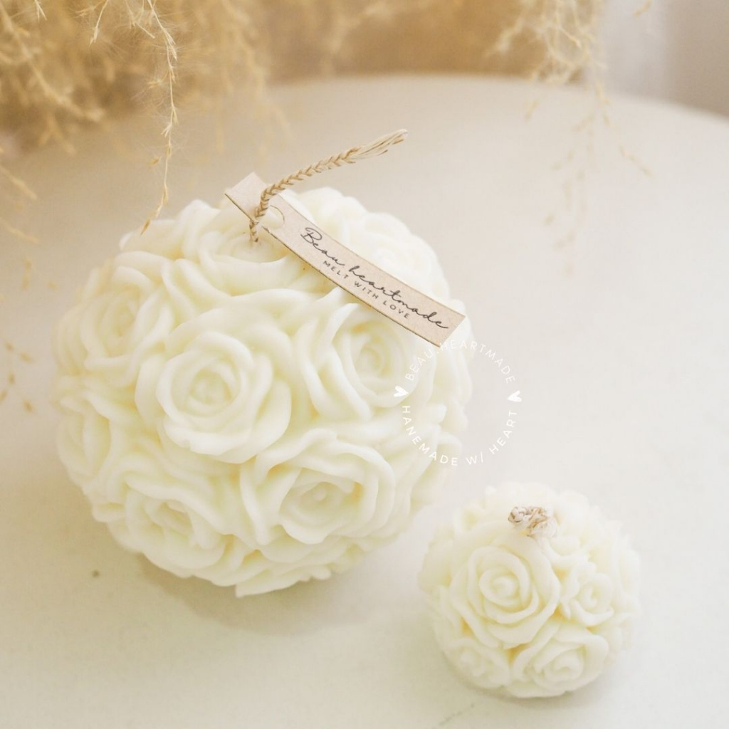 เทียนหอมรูปทรง ดอกกุหลาบ(ลูกกลมได้2ชิ้น)-Rose เทียนหอมไขถั่วเหลือง เทียนตกแต่งห้อง ไร้ควัน ไม่มีพาราฟิน ของขวัญวาเลนไทน์ - รูปที่ 5