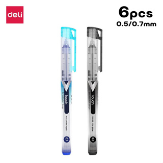 ปากกาเจล ปากกาหมึกน้ำ ปากกาหมึกเจล ลูกกลิ้ง หมึกสีดำ สีฟ้า ขนาดเส้น 0.5mm 0.7mm แพ็ค 6 ด้าม minecosmetics