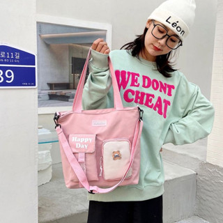 Girls Letter Graphic Buckle Decor Shoulder Tote Bag กระเป๋าสะพายไหล่ J05