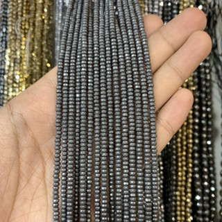 เฮมาไทต์ Hematite ทรงล้อรถ เจีย 3 มิล เส้นยาว ผิวด้าน