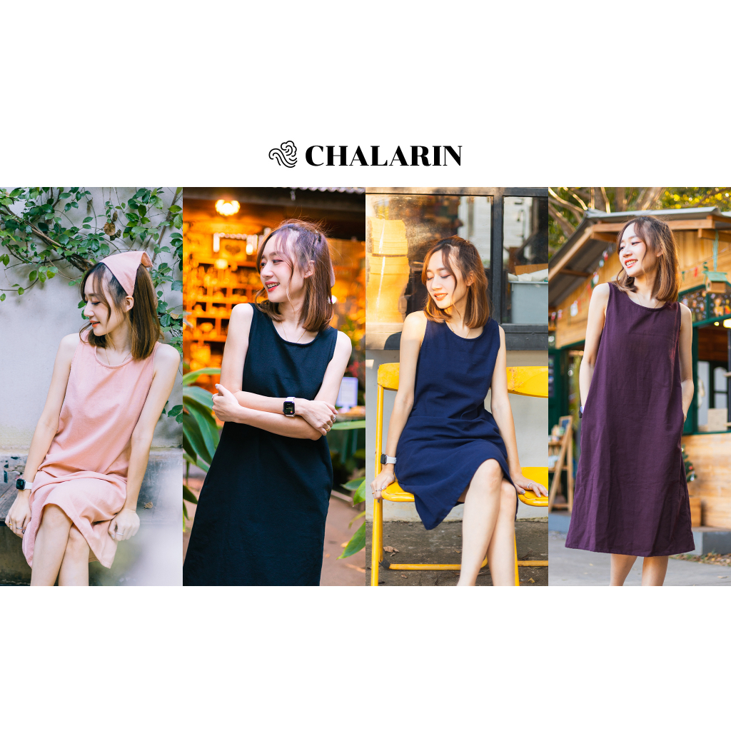 ชุดเดรสแขนกุด ไซส์ S - XL ผ้าฝ้ายฟอกนุ่มเชียงใหม่ (มี 13 สี)