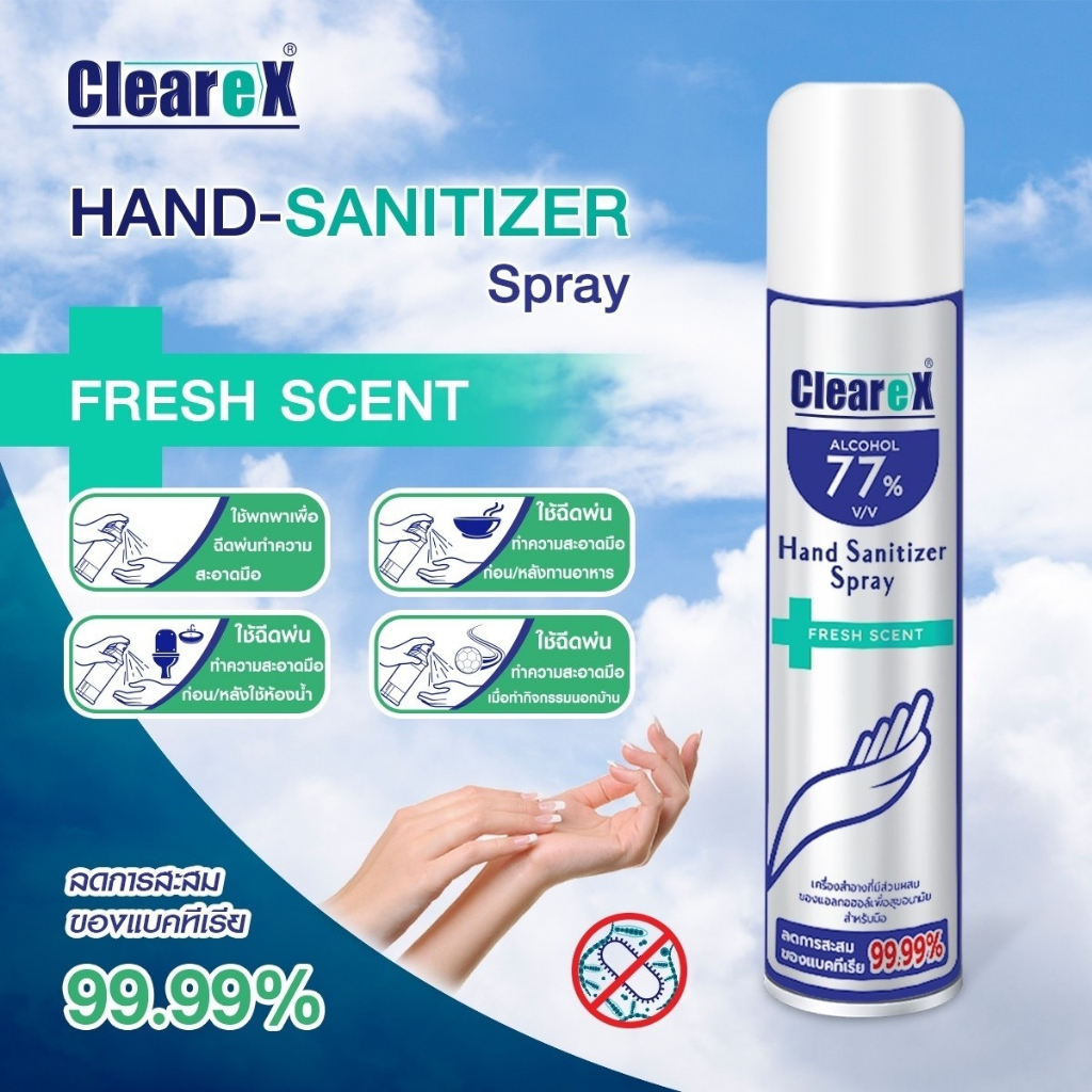 CLEAREX HAND SANITIZER SPRAY 300 ml  เคลียเร็กซ์ แฮนด์ ซานิไทเซอร์ สเปรย์ 300 มล.