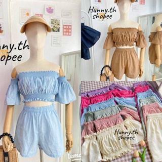 ♡พร้อมส่ง♡ Hunny.th เซ็ท 2 ชิ้น เสื้อจั๊มเอวลอย+กางเกง ผ้านุ่มใส่สบาย ~ เดรส ชุดไปทะเล เสื้อผ้า เสื้อครอป Y2K เสื้อ