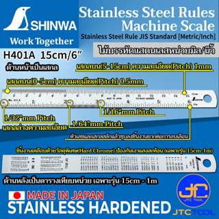 Shinwa ไม้บรรทัดสแตนเลสหน่วยมิล/นิ้ว - Stainless Steel Rule JIS Standard [Metric/Inch]