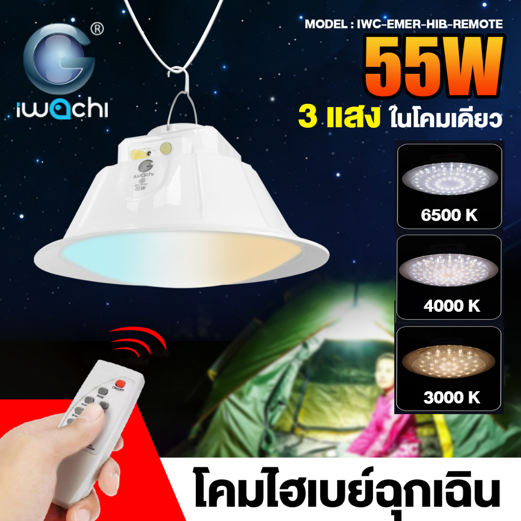 โคมไฮเบย์ฉุกเฉิน รุ่น IWC-EMER-HIB-REMOTE-WH+WW 3แสง พร้อมรีโมท ขนาด 55W / 80W