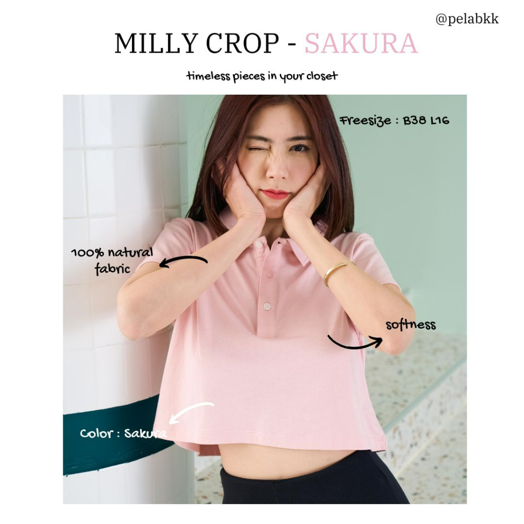 Pela.bkk - Milly Crop  เสื้อยืดแขนสั้นทรงครอปมีปก - รูปที่ 5