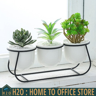 [พร้อมส่ง] Plant stand กระถางดอกไม้เซรามิก 3 ใบ พร้อมชั้นวาง 9x28x11 cm สีดำ