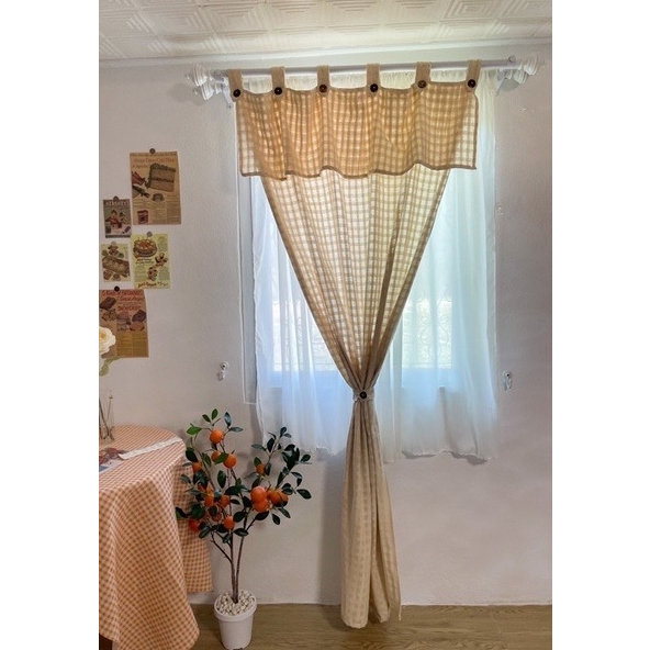 แนะนำ ผ้าม่าน ผ้าม่านสีครีมธรรมชาติ แบบหูกระดุม มีเชิงคอ ถอดแกะได้ ผ้าฝ้ายลายตารางดั้งเดิมสีดิบ สุดคลาสสิค TTNK ราคาพิเศษ มีเก็บเงินปลายทาง