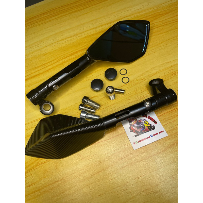 กระจกทรงห้าเหลี่ยม ขาสั้น ใส่ได้ทุกรุ่น  กระจก​ 5 เหลี่ยม งาน​ CNC มิเนียมทั้งตัว(1คู่)กระจก cnc  กระจกสีฟ้าตัดแสง