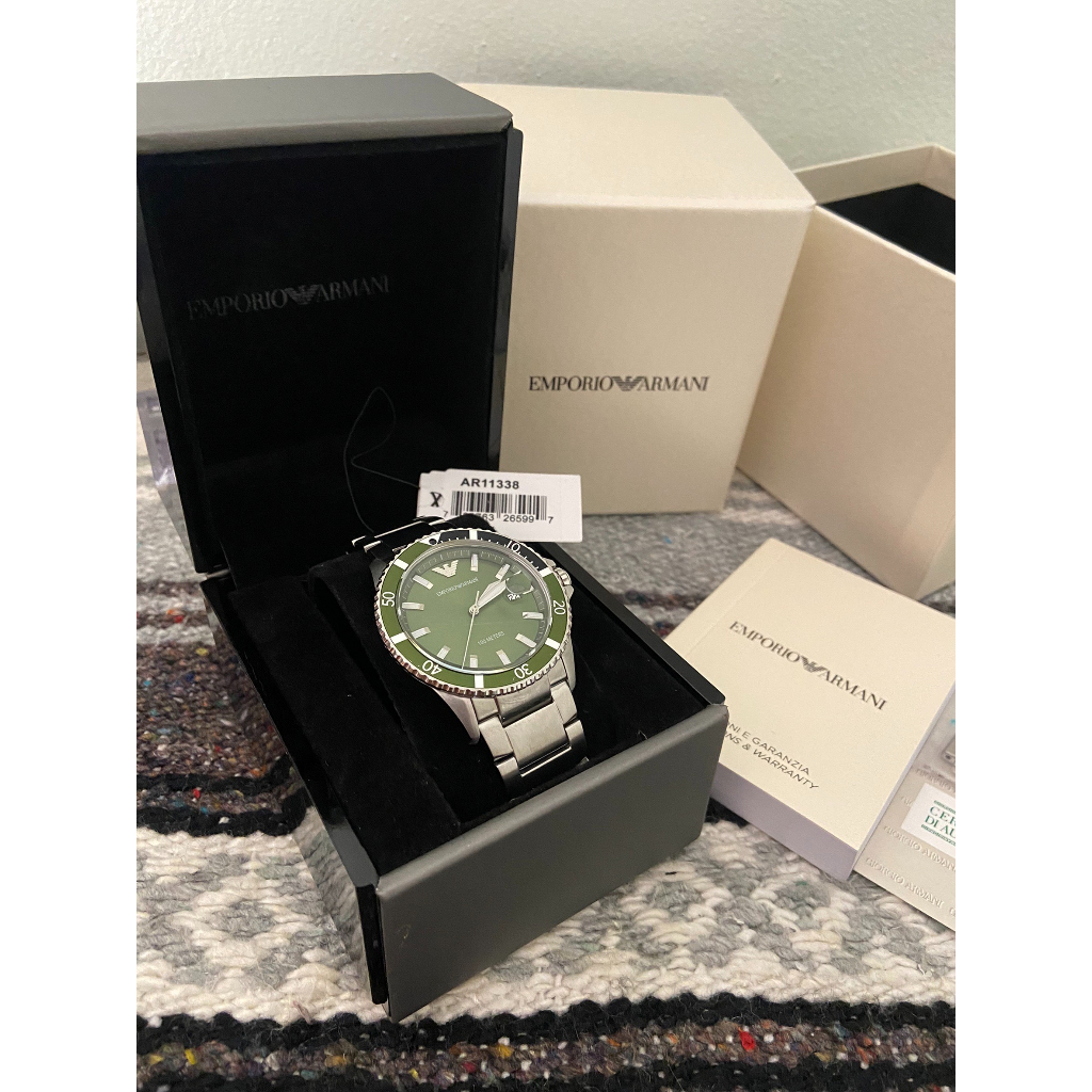 Emporio Armani Diver Green Dial Silver รุ่น AR11338 (นาฬิกา)(สภาพเกือบมือหนึ่ง)