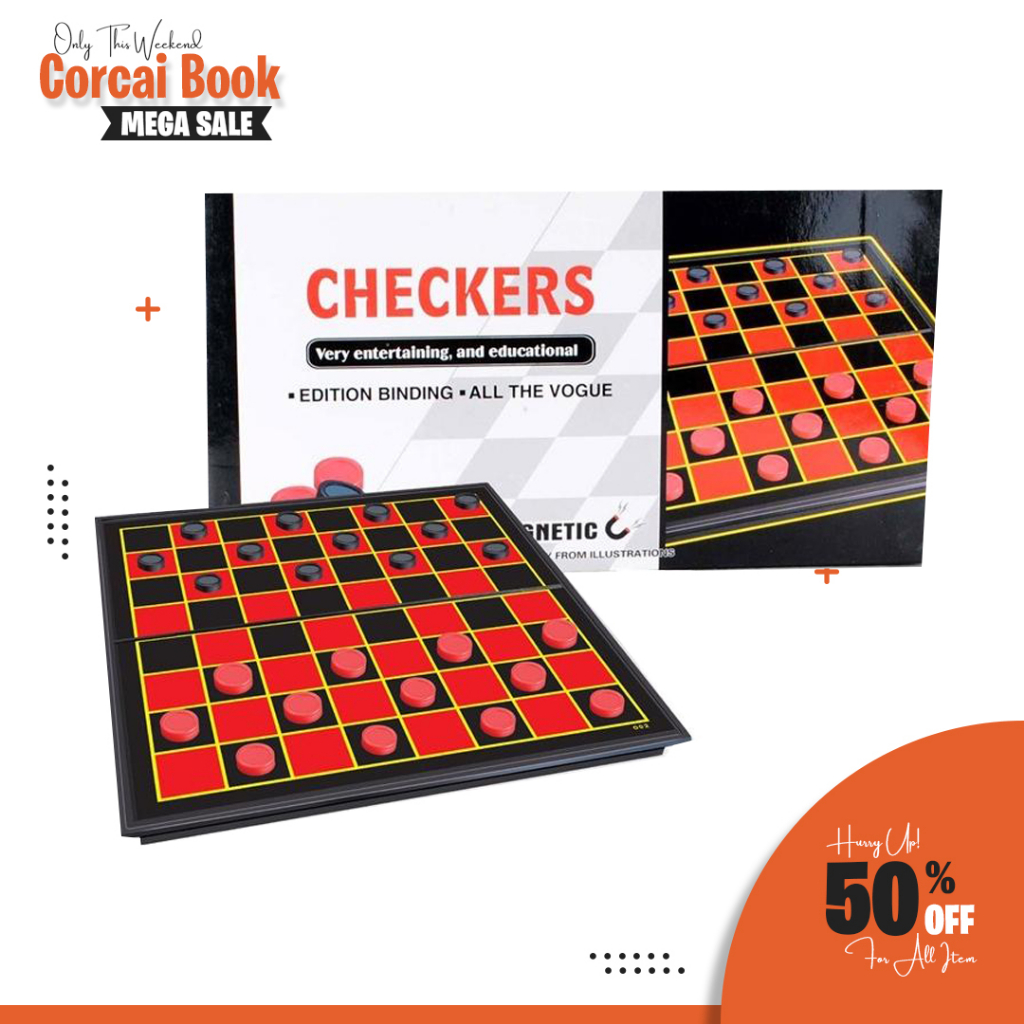 corcai หมากฮอสไทย Boxset อย่างดี Checkers Checkers Set พร้อมตัวเบี้ยพลาสติก+แม่เหล็ก 24 ตัว ขนาดกระด