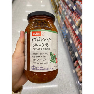 Mum’s Sauce Tomato &amp; Basil ( Coles Brand ) 500 G. ซอสมะเขือเทศ ผสมใบโหระพา สำหรับ พาสต้า ( ตรา โคลส์ ) มัมส์ ซอส โทเมโท้ แอนด์ เบสิล