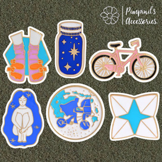 ʕ •ᴥ•ʔ ✿ พร้อมส่ง : เข็มกลัดเซ็ทจักรยาน,ขวดน้ำและผู้หญิง | Bicycle, Bottle &amp; Lady Enamel Brooch Pin Set.