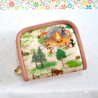 🌳🏕️❤️กระเป๋าสตางค์ผ้า ซิปรอบ ลายแมว และผองเพื่อน เข้าป่า เข้าแคมป์ น่ารักมาก ผ้าญี่ปุ่น